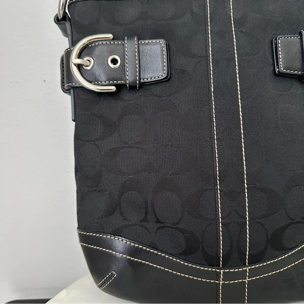 COACH Signature Restored Small duffle Purse Handbag Y2K Leather and canvas Black - Picture 5 of 11